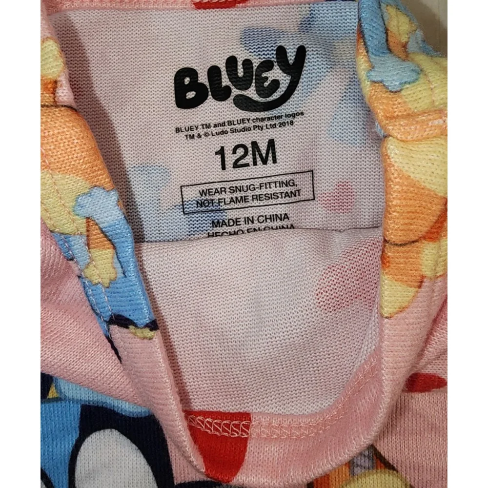 Baby Bluey Pink Red Heart Pajama Set 12 Months